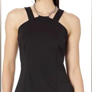 Michael Kors Black Dress with Silver Chain Necklace